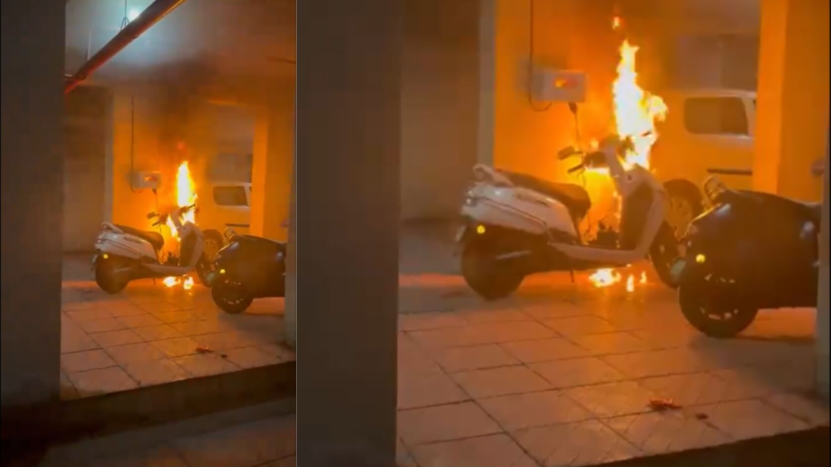 Another TVS Iqube Electric Scooter Caught Fire In The Society Basement - E-Vehicle Info
